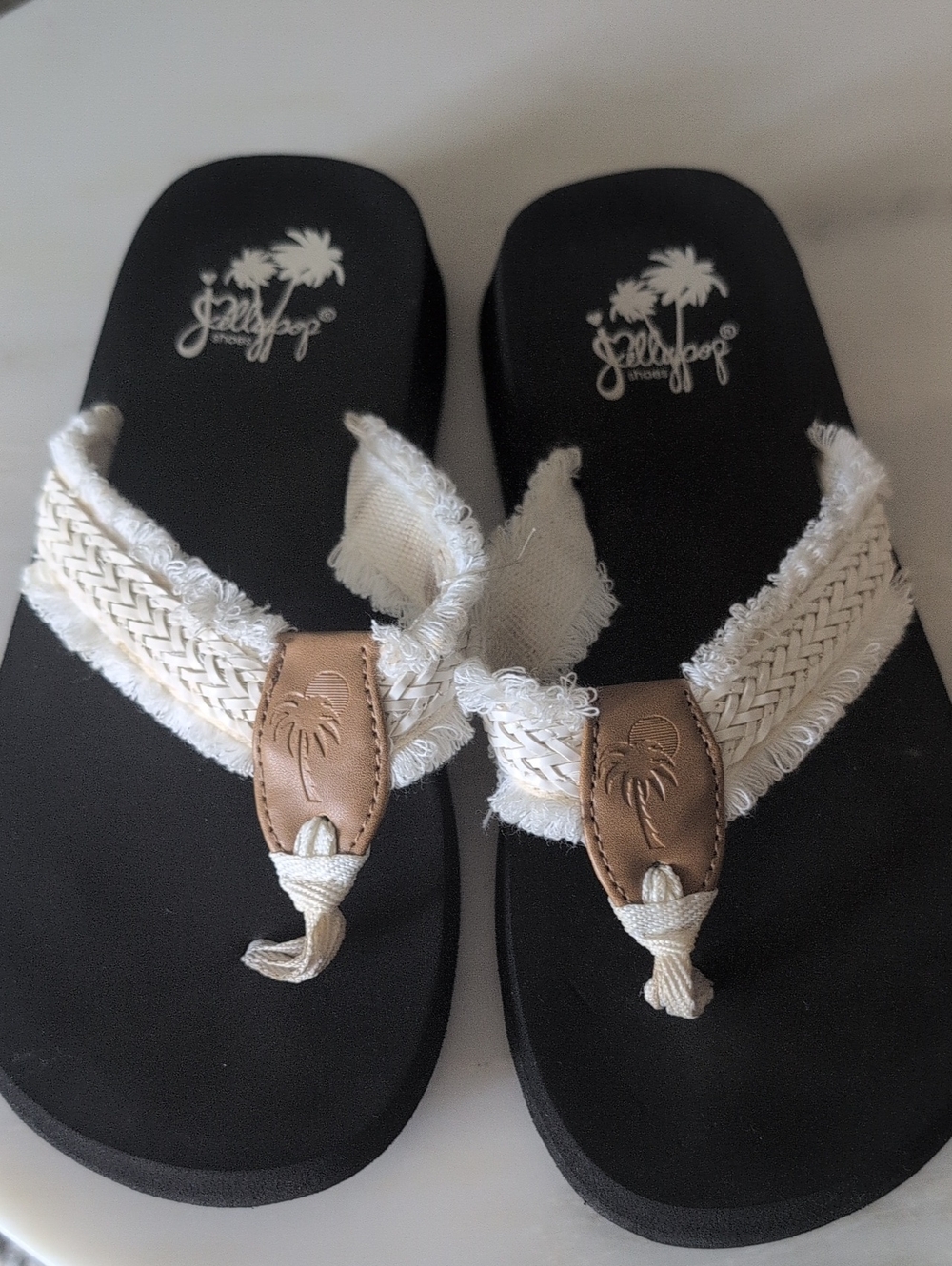 Jellypop Women's Black & White Braided Flip Flop Sandals